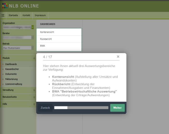 NLB-Online Modul Dashboards